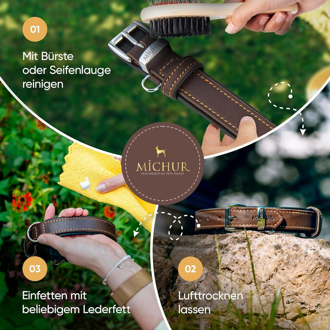 Michur Minimo Hundehalsband Leder, Lederhalsband Hund, Halsband, Braun, Leder, in verschiedenen Grös
