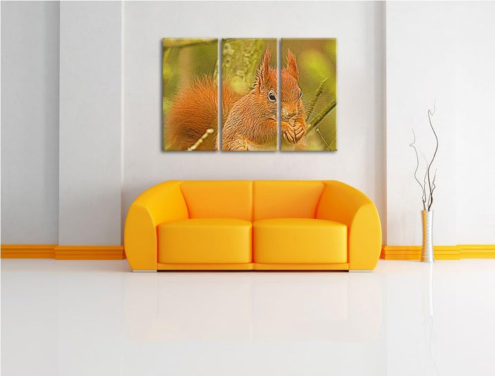 Kleines Eichhörnchen 3 Teilig, Gesamtgrösse 120x80 cm auf Leinwand, XXL riesige Bilder fertig gerahm