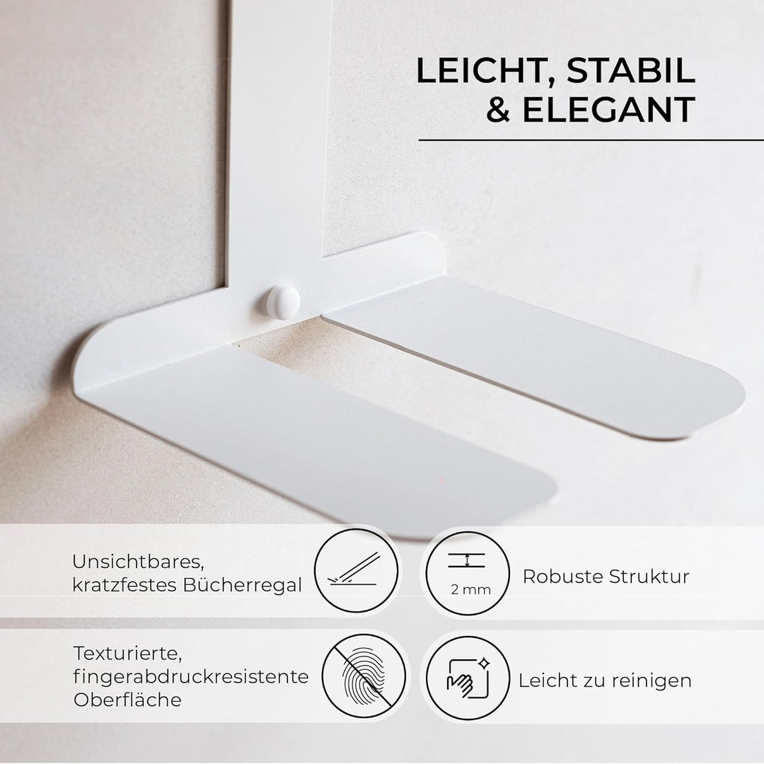 MILUKA Set 2 Unsichtbare Bücherregal Wand 35 cm | Wandregal Weiss Metall mit 3 Schwebenden Regalen f