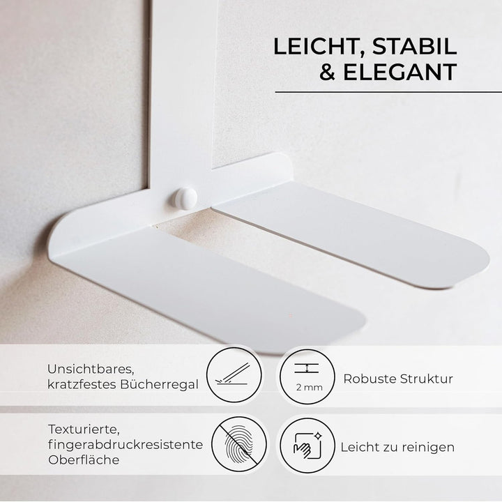 MILUKA Set 2 Unsichtbare Bücherregal Wand 35 cm | Wandregal Weiss Metall mit 3 Schwebenden Regalen f