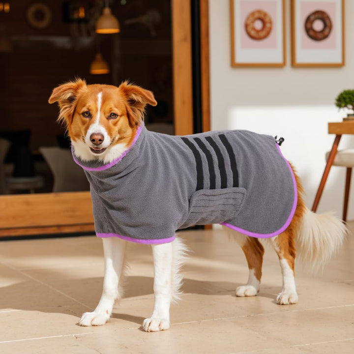 HezzLuv Bademantel für Hunde, Hundebademantel aus Mikrofaser für Mittlere Und Grosse Hunde Grau Bade