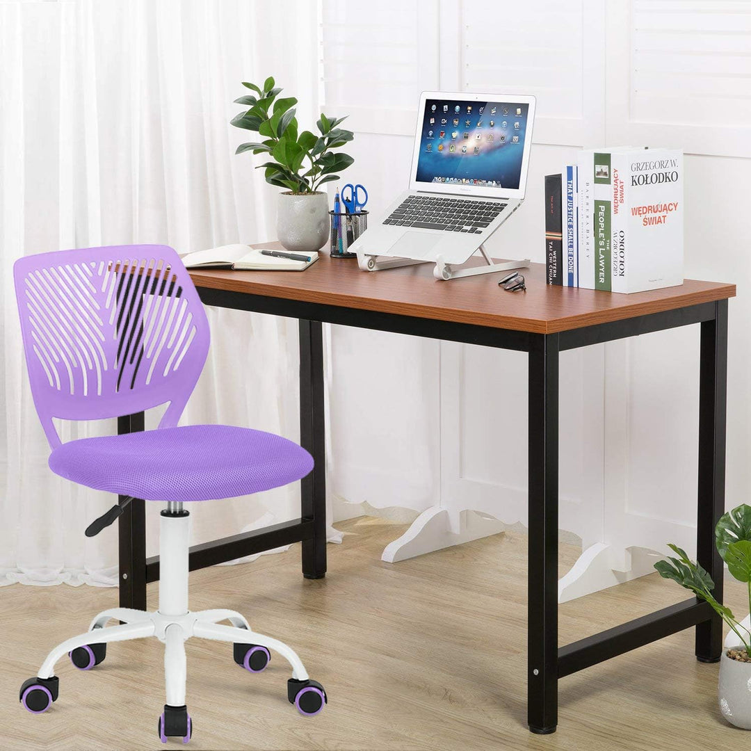 Verstellbarer Bürostuhl, Computerstuhl, Stoffsitz, Bürostuhl, Drehstuhl, ohne Arm, Violett Lila, Lil