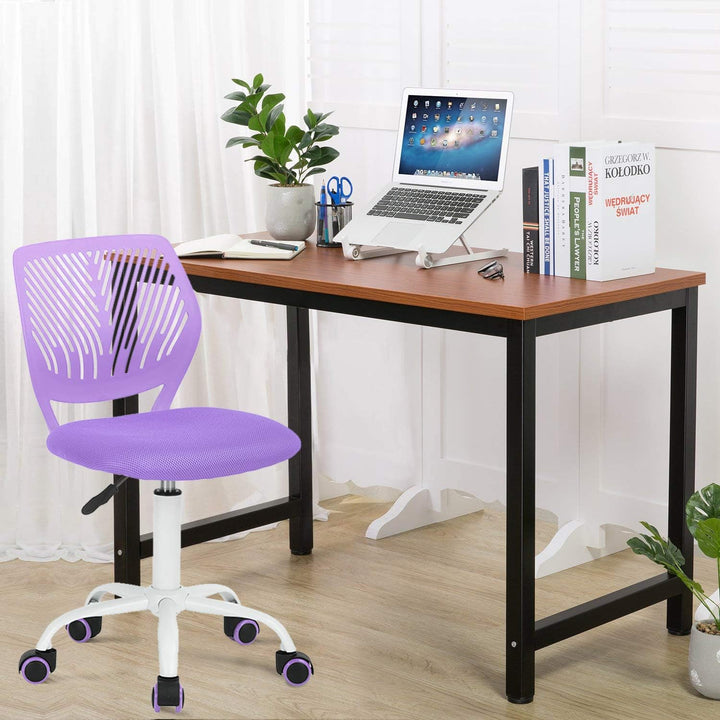 Verstellbarer Bürostuhl, Computerstuhl, Stoffsitz, Bürostuhl, Drehstuhl, ohne Arm, Violett Lila, Lil