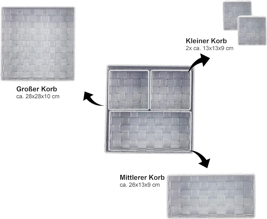 Brandsseller 4er Set Aufbewahrungsboxen - 28x28x10 cm, 26x13x9 cm, 13x13x9 cm (2x) – eckige Regalkör