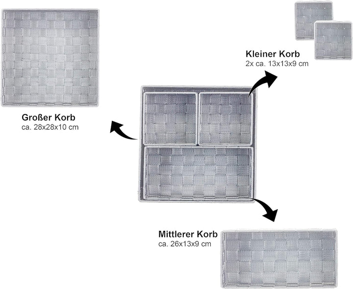 Brandsseller 4er Set Aufbewahrungsboxen - 28x28x10 cm, 26x13x9 cm, 13x13x9 cm (2x) – eckige Regalkör