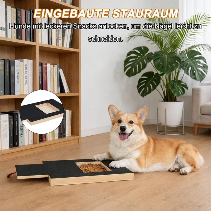Krallenschleifer für Hunde - 35x25x3cm Kratzbrett Hund mit Leckerlibox, 2 Stücke Schleifpapier, Stre