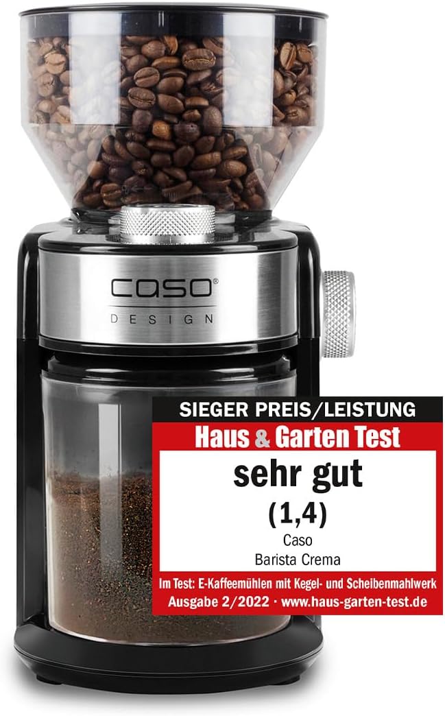 CASO Barista Crema - Elektrische Design- Kaffeemühle, Mahlgradeinstellungen von fein bis grob, aroma