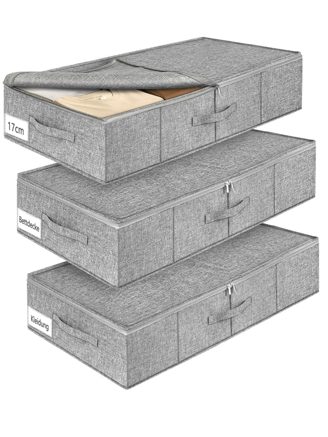 mepure Unterbett Aufbewahrungsbox,3 Stück – 50L Faltbare Unterbettkommode mit Deckel & Doppelreissve