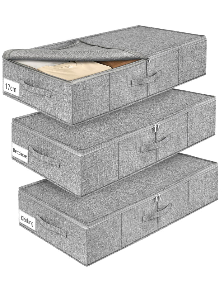 mepure Unterbett Aufbewahrungsbox,3 Stück – 50L Faltbare Unterbettkommode mit Deckel & Doppelreissve