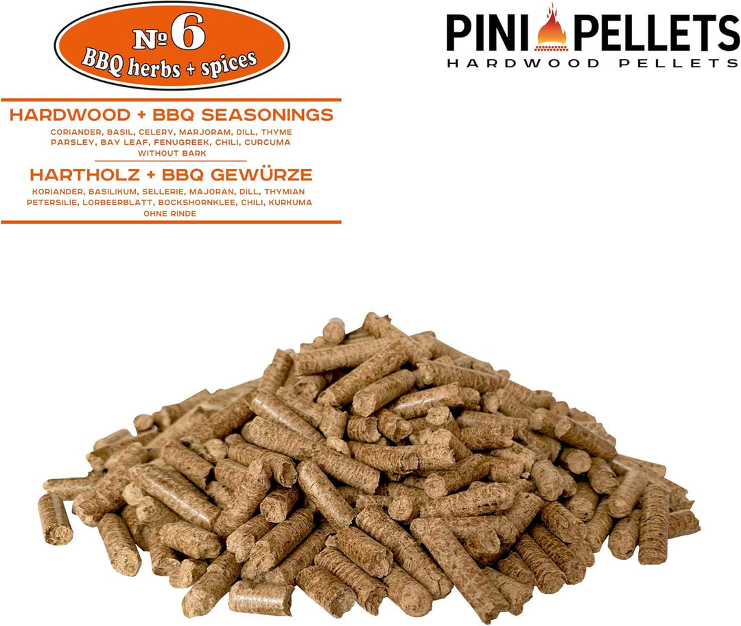 PINI Hartholz Pellets mit Gewürzen № 6 BBQ Gewürze 10 Kg zum Grillen Räuchern Smoken