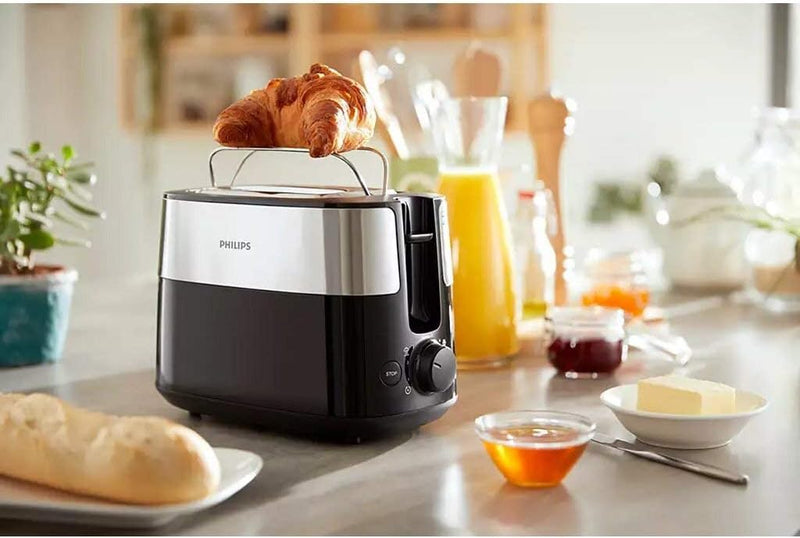Philips Toaster – 2 Toastschlitze, 8 Stufen, Brötchenaufsatz, Auftaufunktion, Abschaltautomatik, sch