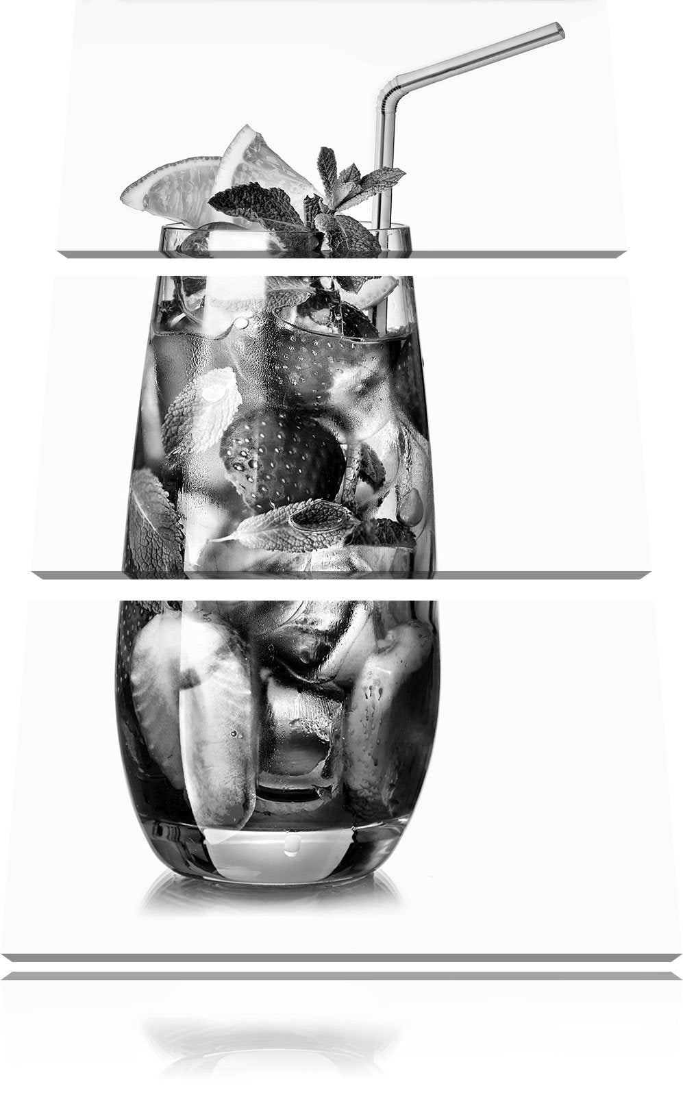 Pixxprint Monocrome, Leckerer Erdbeercocktail mit Zitrone und Minze 3-Teiler Leinwandbild 120x80 Bil