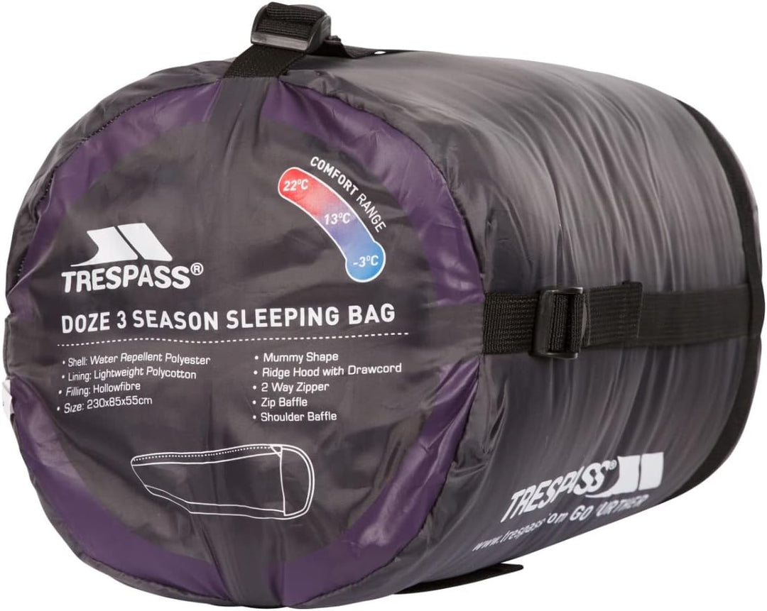 Trespass Doze DREI Jahreszeiten Schlafsack Mit Zweiwegereissverschluss 230cm X 85cm X 55cm EACH Blac