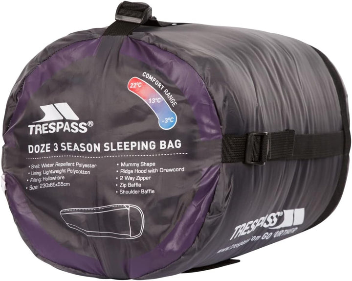 Trespass Doze DREI Jahreszeiten Schlafsack Mit Zweiwegereissverschluss 230cm X 85cm X 55cm EACH Blac