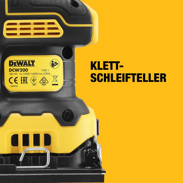 Dewalt 18 Volt Akku-Vibrationsschleifer DCW200NT (bürstenloser Motor, elektronische Drehzahlregulier
