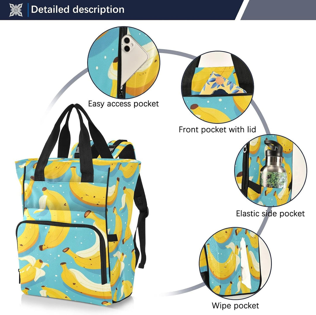 Leuchtend Gelbe Bananen Wickeltasche,Reiserucksack Grosse Kapazität,Tragetasche für Mütter Väter Fra