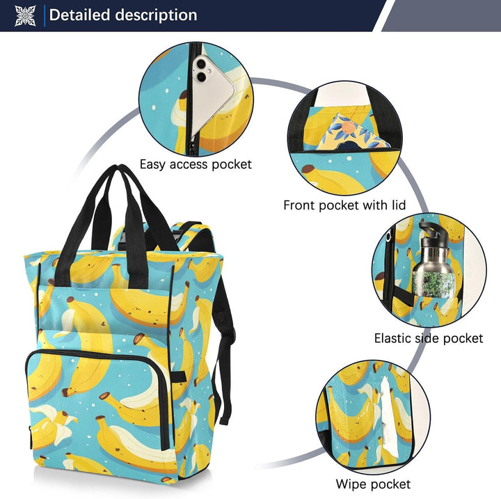 Leuchtend Gelbe Bananen Wickeltasche,Reiserucksack Grosse Kapazität,Tragetasche für Mütter Väter Fra