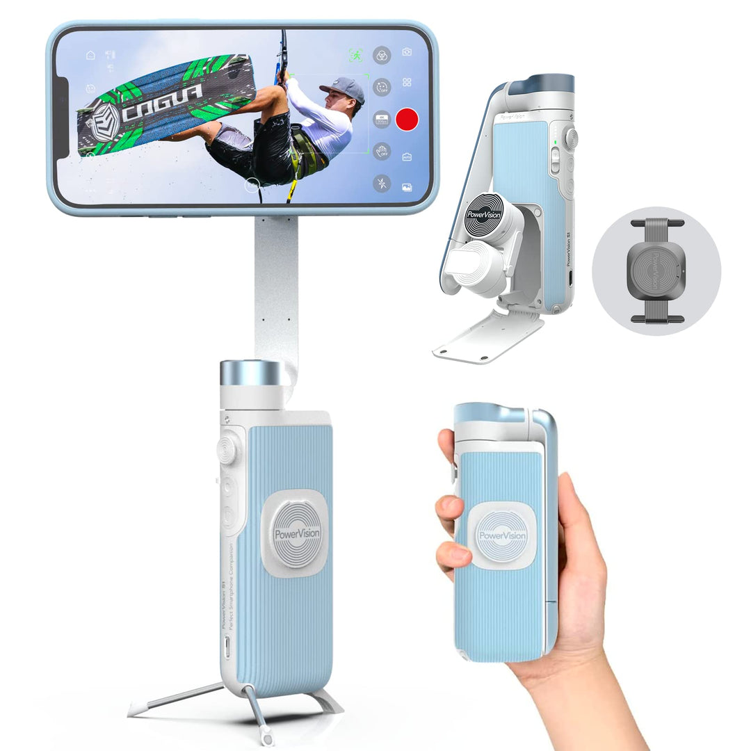 PowerVision S1, Gimbal Smartphone,3-Achsen-Telefonstabilisator mit eingebautes Stativ, kabelloser Po