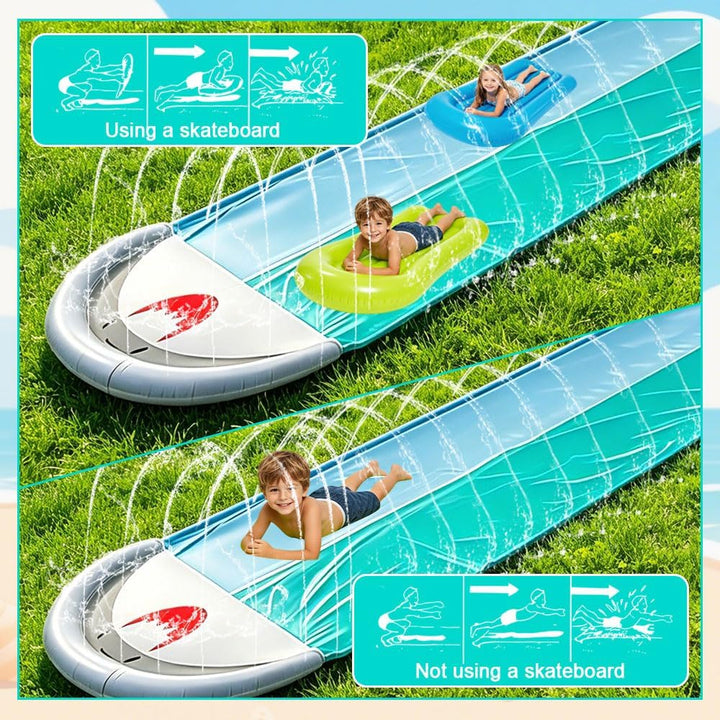Wasserrutsche Garten, 550x145cm Doppel-Wasserrutsche, Wasserrutschmatte mit Eingebautem Sprinkler, 2