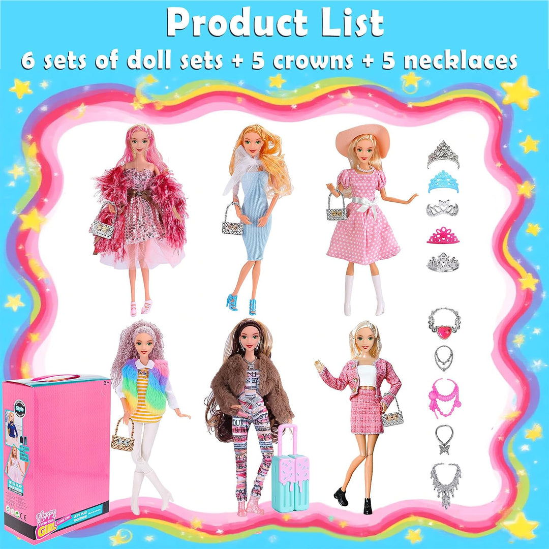6 Pack Mode 11,5 Zoll amerikanisches Spielzeug Prinecess Puppen Spielset mit Outfits Kleid Design un
