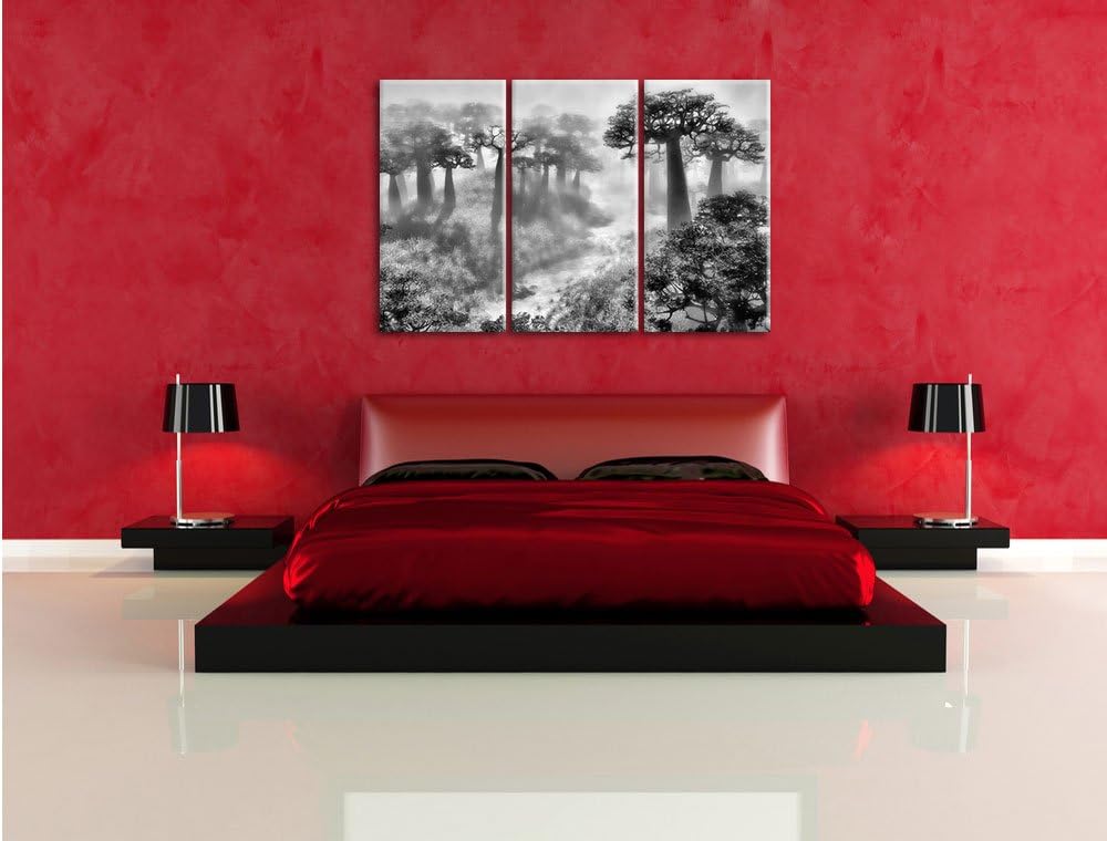 Pixxprint Mysteriöser Wald im Nebel als Leinwandbild/Grösse: 3 Teilig (120x80) cm/Wandbild/Kunstdruc