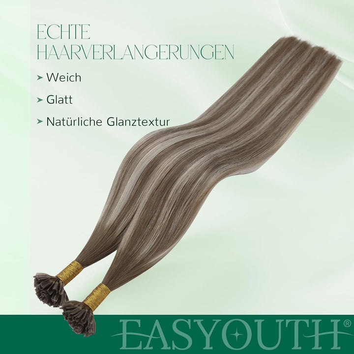 Easyouth Echthaar Extensions Bondings Ombre Blond Extensions Echthaar Bondings Mittelbraun Balayage