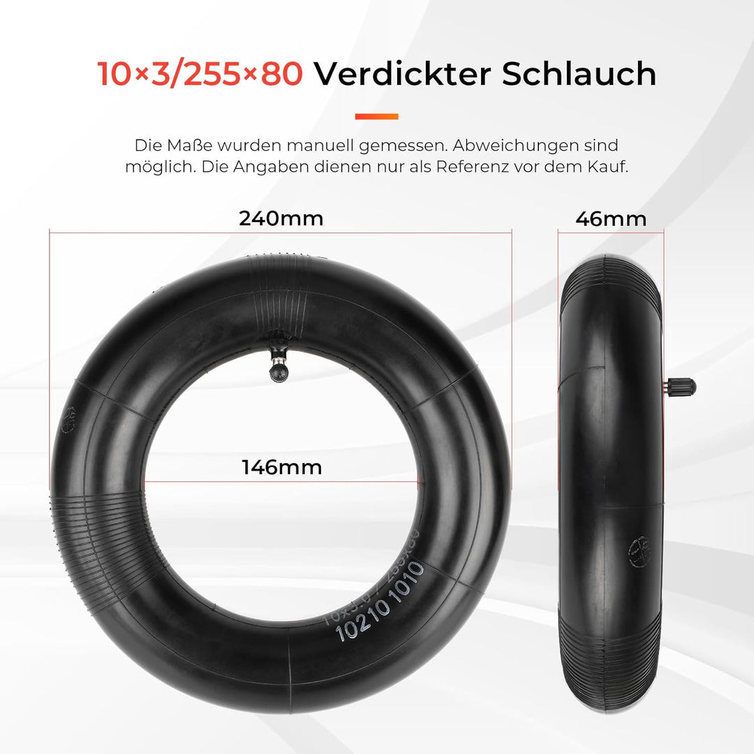 255x80 10 Zoll Heavy Duty Butylkautschuk Innenschlauch mit 90° Grad Schrader-Ventil Ersatz für kukir