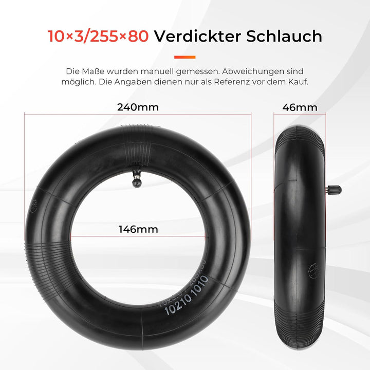 255x80 10 Zoll Heavy Duty Butylkautschuk Innenschlauch mit 90° Grad Schrader-Ventil Ersatz für kukir