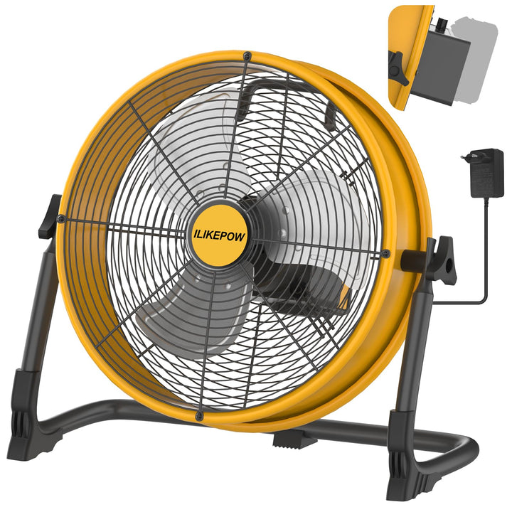 12 Zoll Akku Ventilator Kompatibel mit Dewalt 20V, Tragbarer Bodenventilator mit Netzteil & USB, Sta