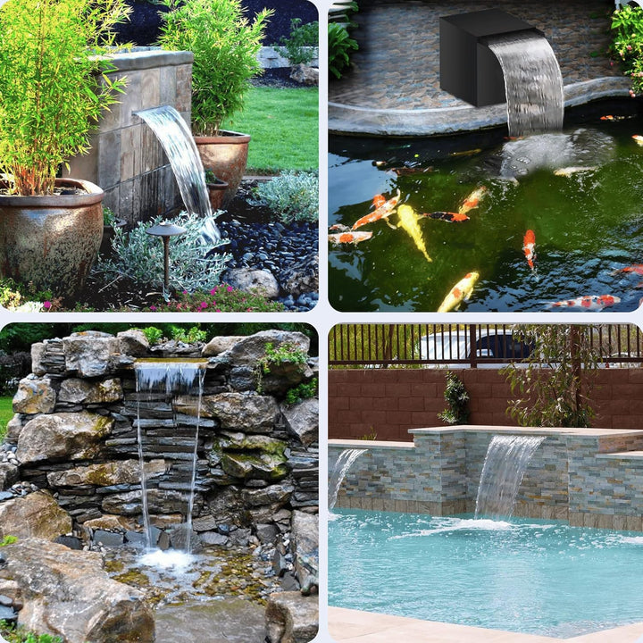 Biling Wasserfall für Gartenteich mit Filterfunktion, Schwarze Edelstahl Wasserfälle Bachläufe Set m