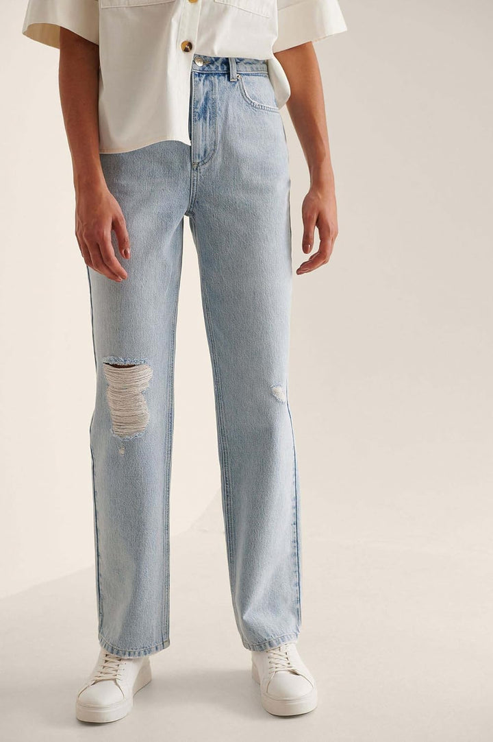 NA-KD Damen Jeans Wide Leg Highwaist Denim 34 Hellblau, 34 Hellblau