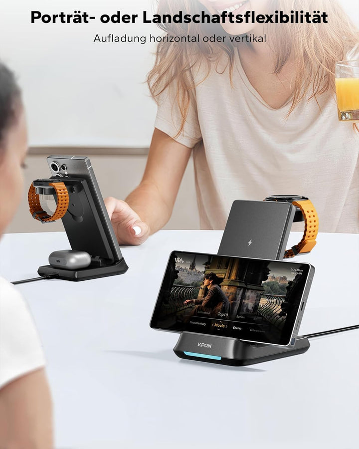 KPON 3 in 1 Ladestation für Samsung Watch und Handy, Faltbar Induktive Ladegerät für Samsung S25 Ult