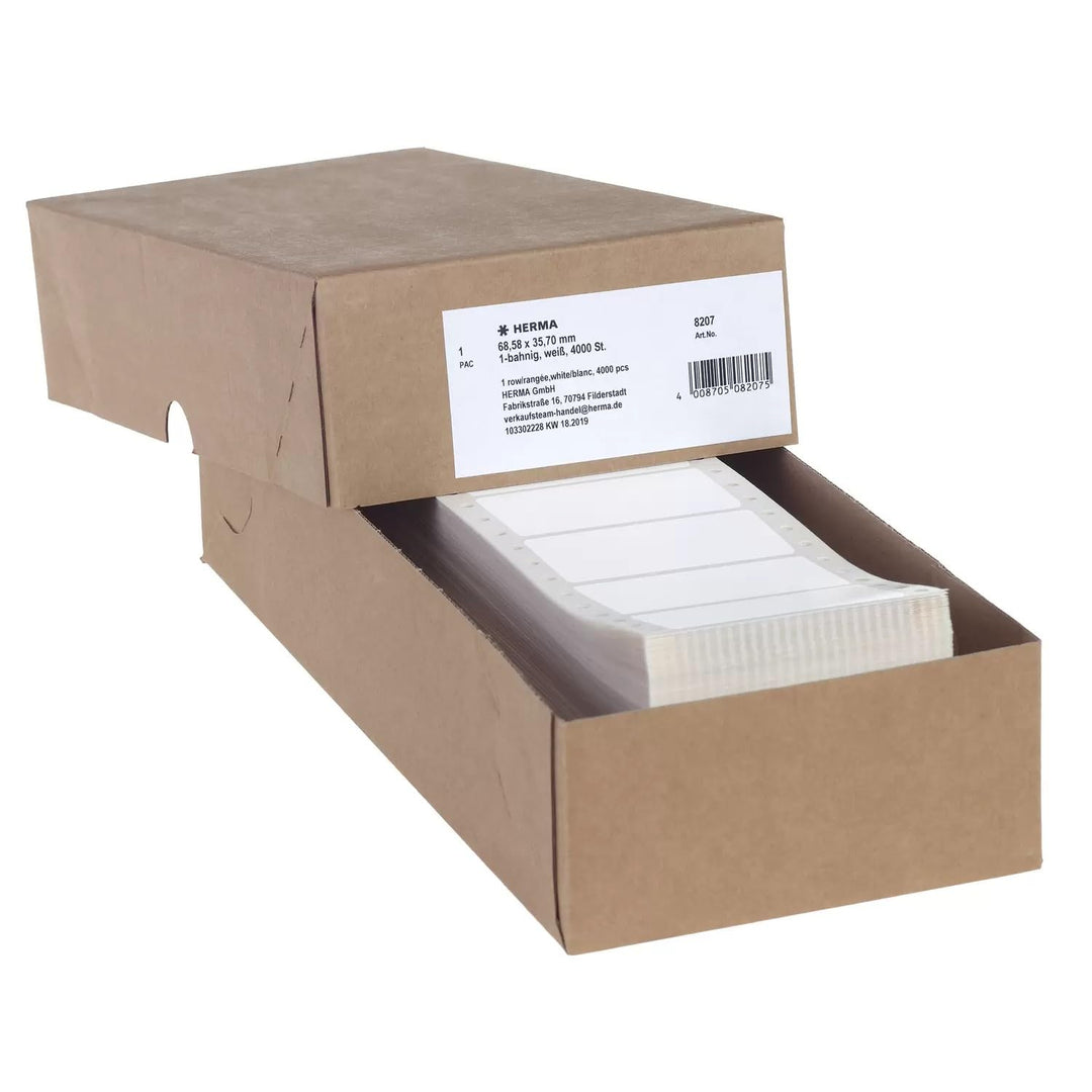 HERMA 8207 Computeretiketten endlos, 68,58 x 35,7 mm, 1-bahnig, 4000 Aufkleber, selbstklebend, Endlo