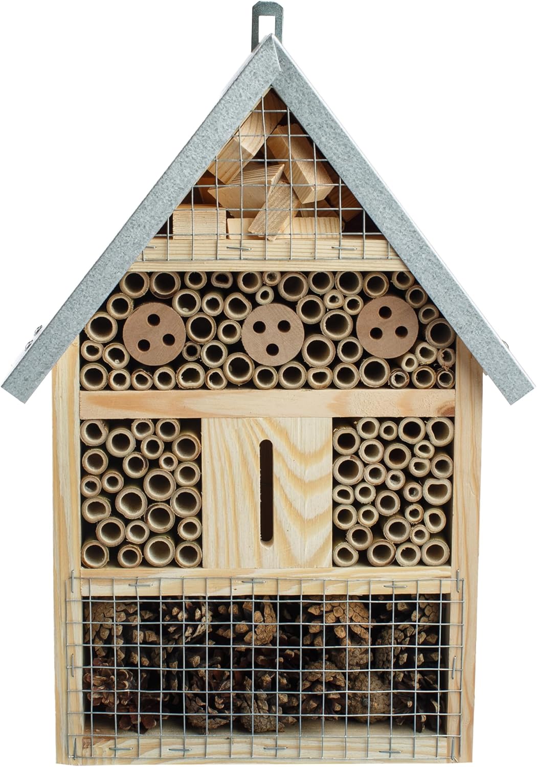 BOGATECO Gross Insektenhotel Bienenhotel aus Naturholz & Metall, zum Aufhängen für Bienen, Marienkäf