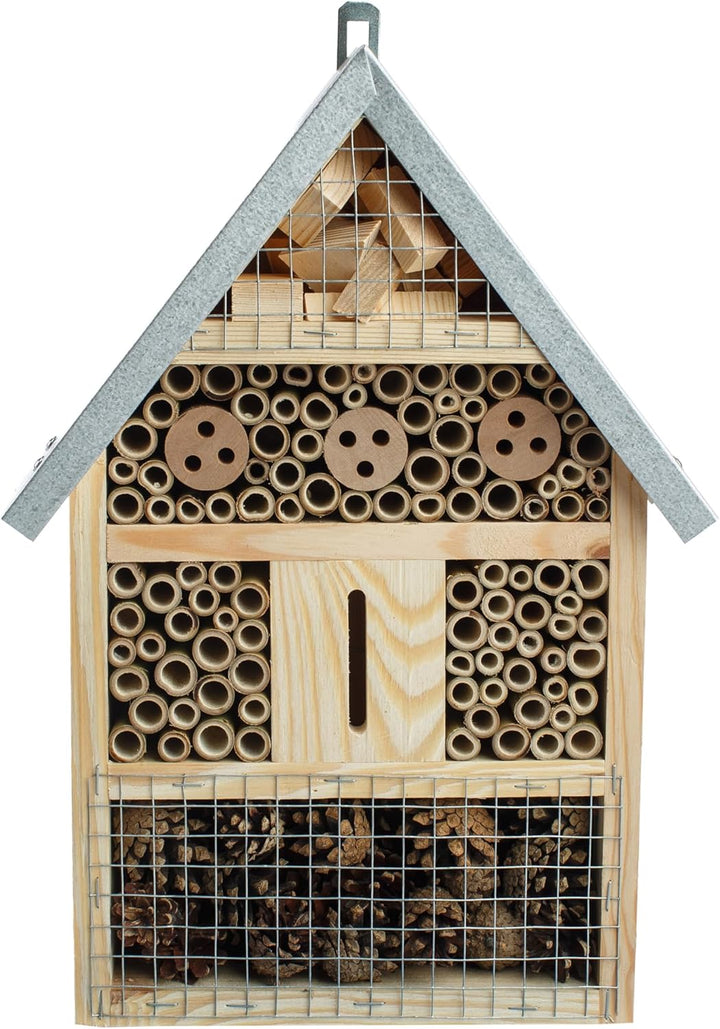 BOGATECO Gross Insektenhotel Bienenhotel aus Naturholz & Metall, zum Aufhängen für Bienen, Marienkäf
