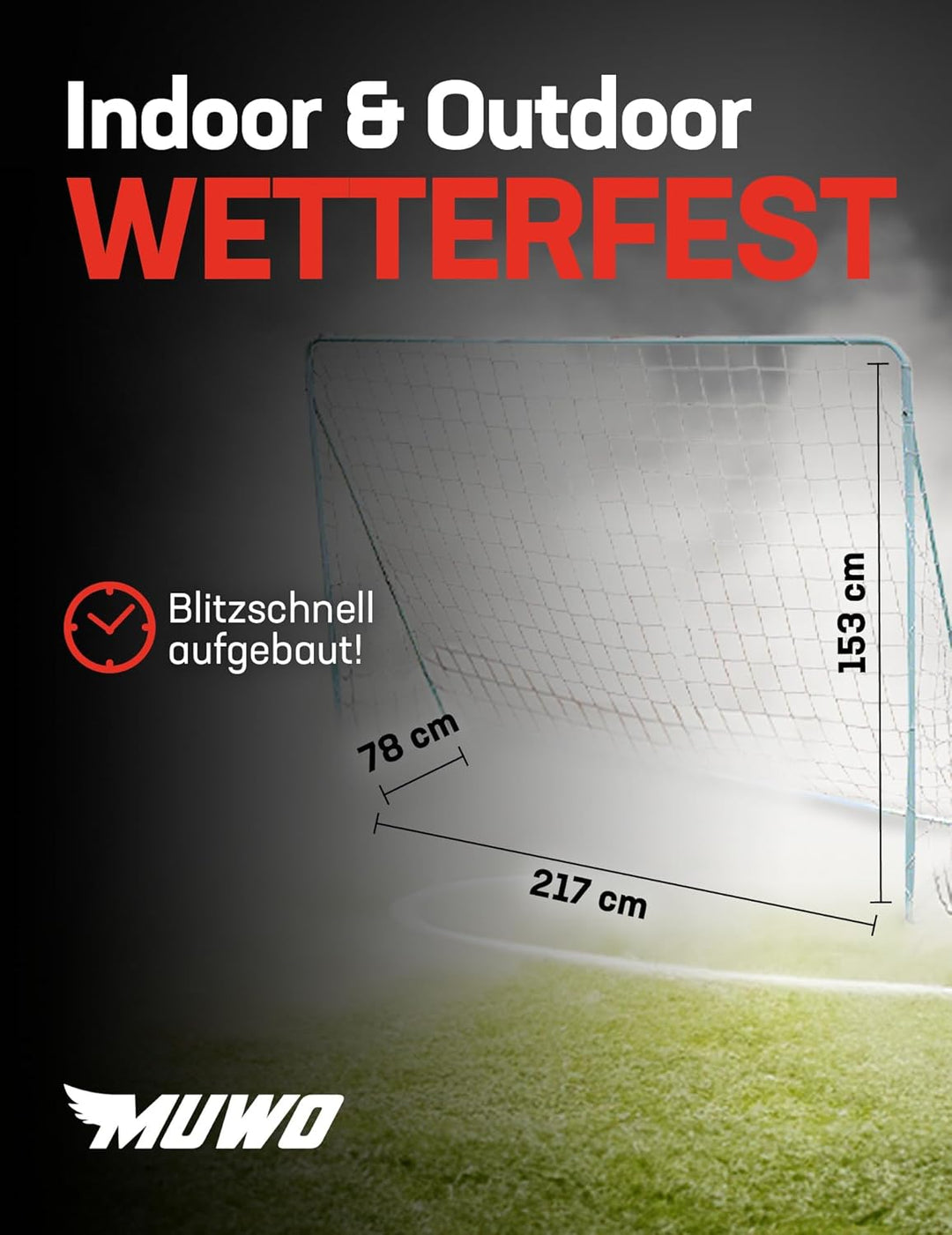 MUWO Fussballtor mit Abnehmbarer Torwand und wetterfestem Stahlgestell. Masse: 217 x 153 cm. Optimal