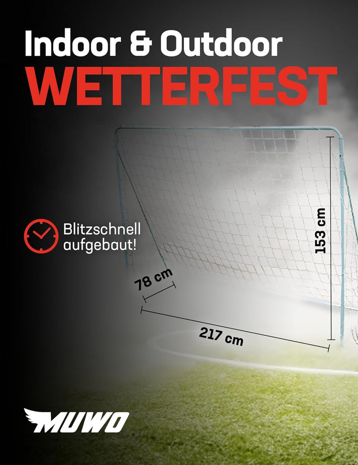 MUWO Fussballtor mit Abnehmbarer Torwand und wetterfestem Stahlgestell. Masse: 217 x 153 cm. Optimal