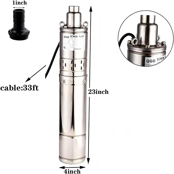 Tiefbrunnenpumpe 220V Tauchpumpe Edelstahl Tauchpumpe oder Hauswasserwerk und Garten (0.37KW 1.8m³/h