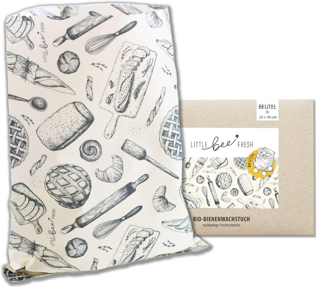 little bee fresh Bio-Bienenwachstuch XL Brotbeutel 29x40 cm aus Deutschland | Brotsack hält Lebensmi