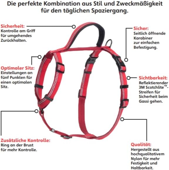 HALTI Walking Hundegeschirr – Mit weichem Neopren-gefüttertem Griff, 5 verstellbare Riemen und 3M-Re