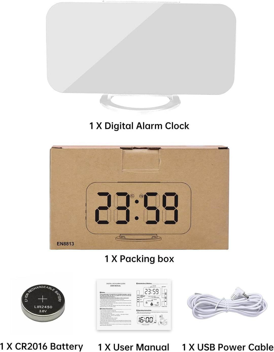 SZELAM Digitaler Wecker, Wecker am Bett, 7 Zoll LED-Spiegelwecker, mit 2 USB-Ladeanschlüssen, Snooze