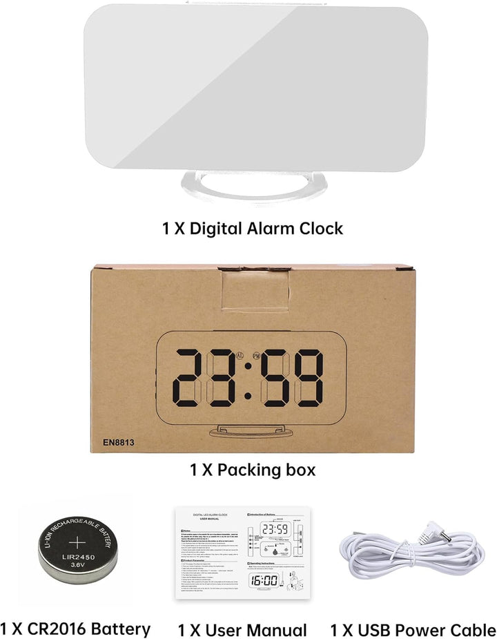 SZELAM Digitaler Wecker, Wecker am Bett, 7 Zoll LED-Spiegelwecker, mit 2 USB-Ladeanschlüssen, Snooze