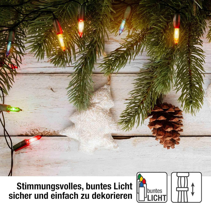 hellum Innen Lichterkette Weihnachtsbaum mit 100 bunten Lichter, Weihnachtsdeko modern grünes Kabel