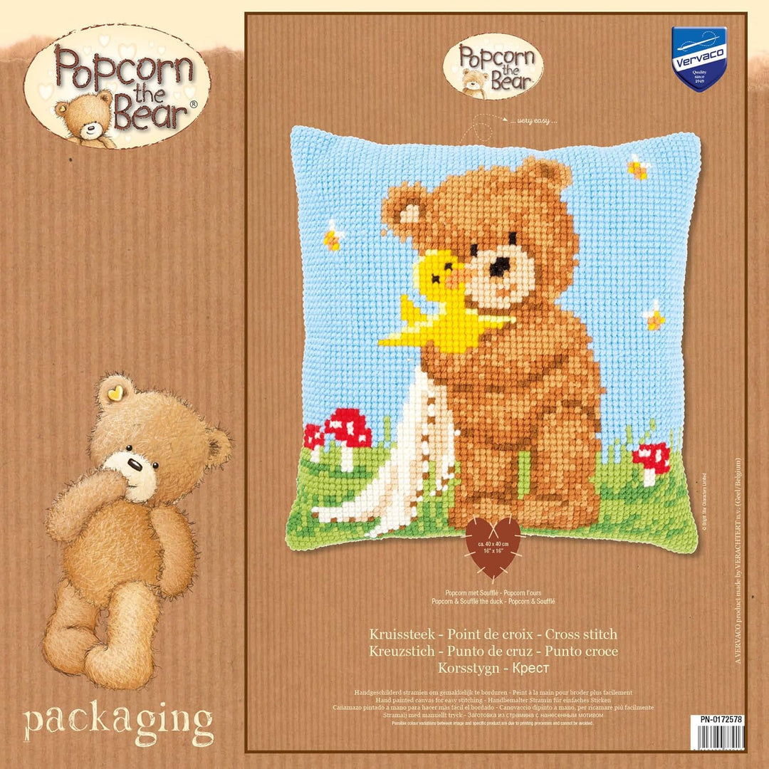 Vervaco PN-0172578 Kreuzstichkissen Popcorn & Soufflé Kreuzstichset, Baumwolle, mehrfarbig, 40 x 40