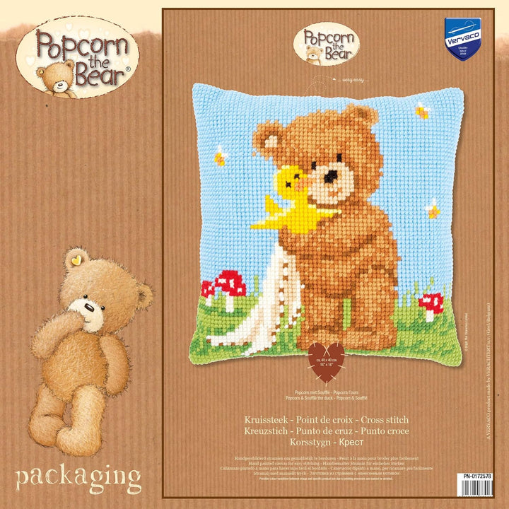 Vervaco PN-0172578 Kreuzstichkissen Popcorn & Soufflé Kreuzstichset, Baumwolle, mehrfarbig, 40 x 40