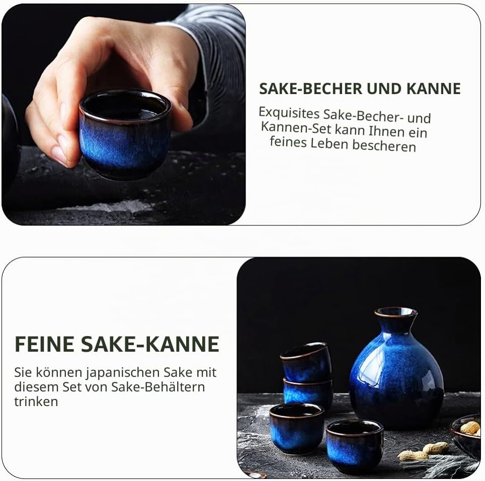 Lurrose Japanisches Sake-Set aus Keramik, bestehend aus 1 Tokkuri-Flasche und 4 Ochoko-Tassen für he