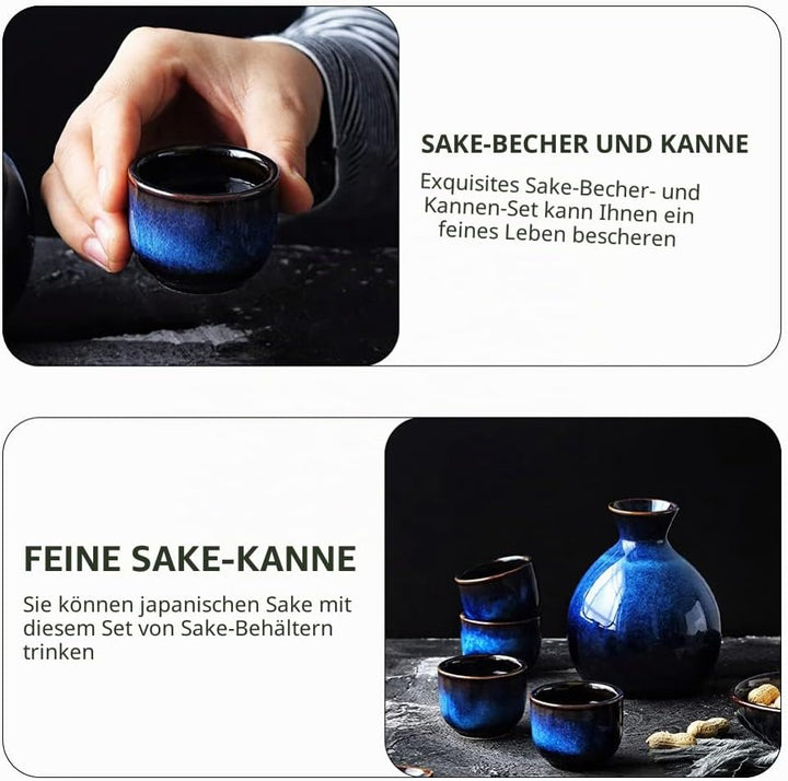 Lurrose Japanisches Sake-Set aus Keramik, bestehend aus 1 Tokkuri-Flasche und 4 Ochoko-Tassen für he