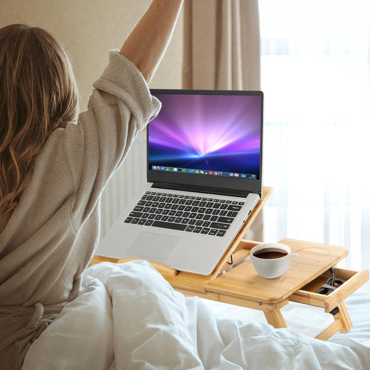 Queiting Laptoptisch 50x30cm Laptop Tisch Betttisch Laptop Knietisch Bambus Notebooktisch mit Lüftun