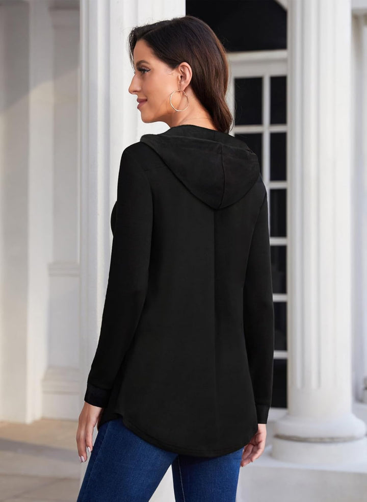 Siddhe Pullover Damen Hoodie 1/4 Zip Farbblock Sweatshirt Kapuzenpullover Tunika mit Reissverschluss