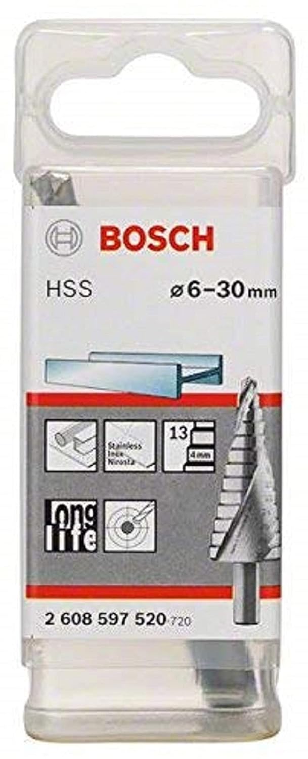Bosch Professional Stufenbohrer HSS (für dünne Materialien z.B. Stahlblech, Ø 6-30 mm, mit 13 Stufen